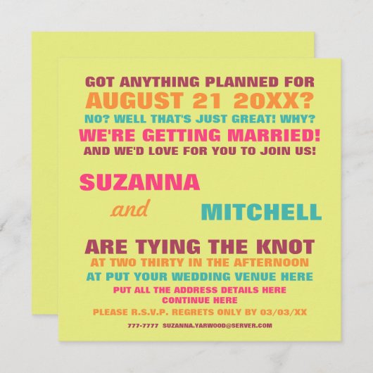 Amusement moderne Faire-part de mariage coloré (Devant / Derrière)