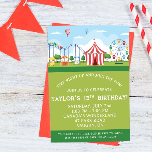 Amusement Park Birthday Party Invitation