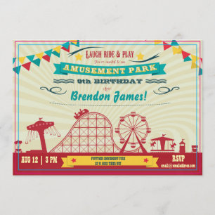 Amusement Park Funfair Carnival Birthday Invite Kaart