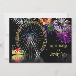 AMUSEMENT PARK THEME BIRTHDAY INVITATION KAART