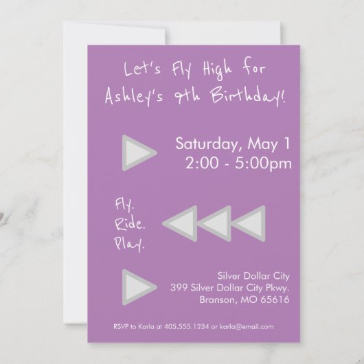 Amusement Theme Park Birthday Party Invitation (Dos)