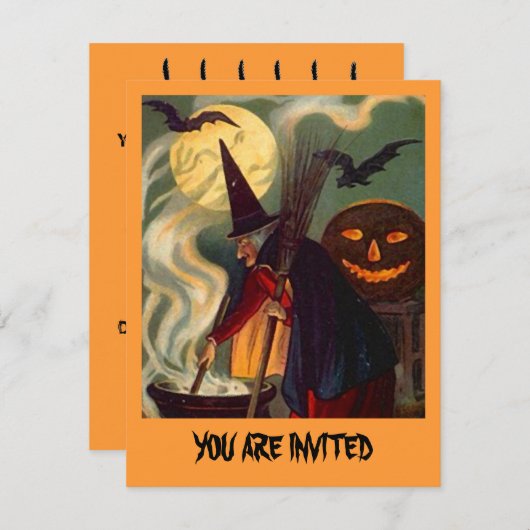 AMUSEZ HALLOWEEN WITCH INVITATION ~ EZ POUR CUSTOM (Devant / Derrière)
