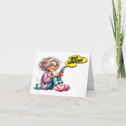 Amusez Senior avec Café et Téléphone cellulaire (Devant)