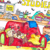 AMUSEZ-VOUS À ÉTUDIER carte postale de Nicole Jane