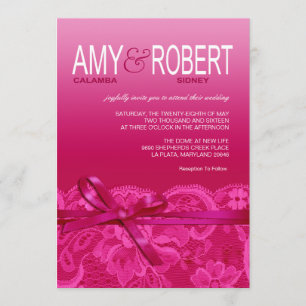 Amy Bows Ribbon & Lace Wedding fuschia Kaart