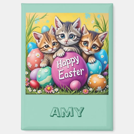 AMY ~ EASTER KITTENS Easter Eggs~  Magnet Magneet (Voorkant)