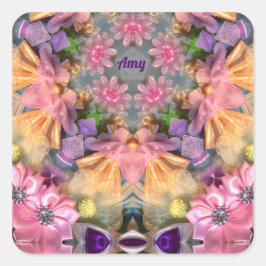 AMY ~ Shades Yellow, Paars, Roze, blauw Vierkante Sticker