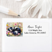 An Adorable Skunk Napping in Flowers Etiket (Insitu)