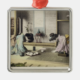 An Aftermiddag Call, c.1880 (met de hand gekleurde Metalen Ornament