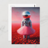 An astronaut in a tutu disco ball head poppies briefkaart (Voorkant / Achterkant)