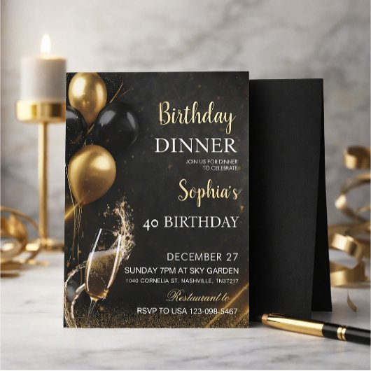 An elegant black birthday invitation