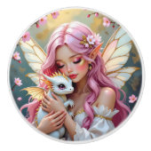 An Elegant Fairy and her Baby Dragon Keramische Knop (Voorkant)