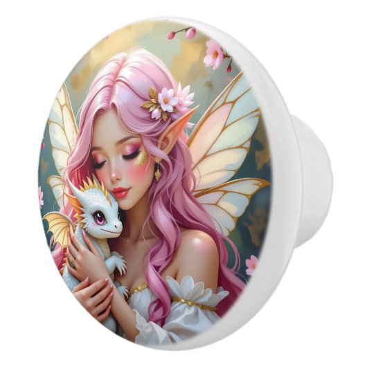 An Elegant Fairy and her Baby Dragon Keramische Knop (Rechts)