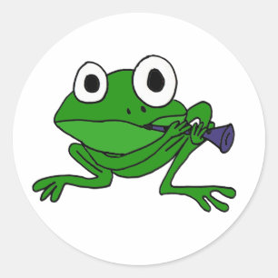 AN- Funny Frog speelt Clarinet Ronde Sticker