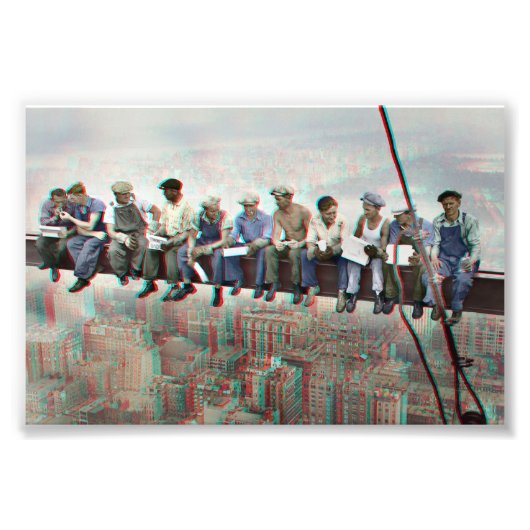 Anaglyph 3D Poster- Lunch atop Skyscraper Foto Afdruk (Voorkant)