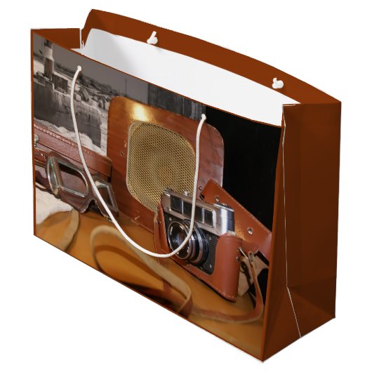  analoge camera in leder bruin hoesje groot cadeauzakje (Achterkant Gekanteld)