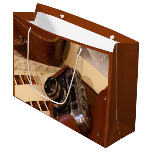  analoge camera in leder bruin hoesje groot cadeauzakje (Voorkant Gekanteld)