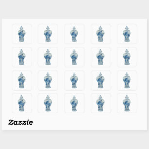 anananas blauw en witte gember pot vierkante sticker