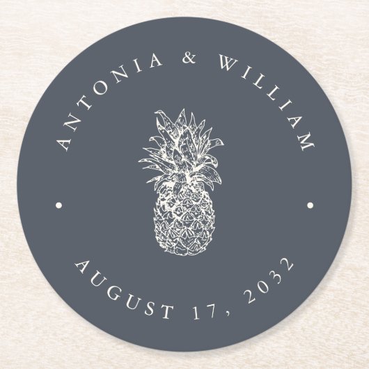 anananasbruiloft ronde kartonnen onderzetter (Voorkant)