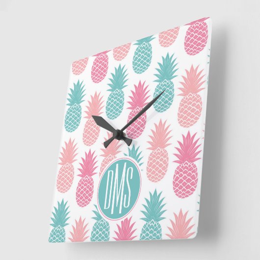 anananaspatroon | Monogram Vierkante Klok (Hoek)