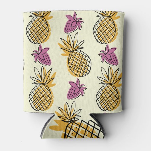 Ananas, aardbei  textielontwerp. blikjeskoeler (Voorkant)