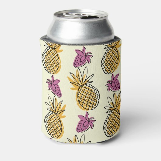 Ananas, aardbei  textielontwerp. blikjeskoeler (Blikje Achterkant)