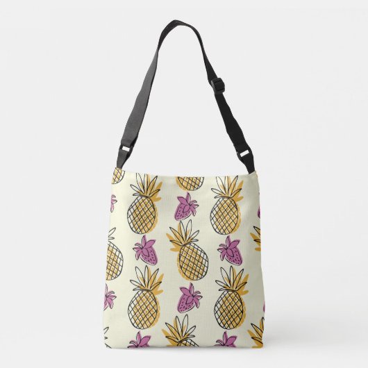 Ananas, aardbei textielontwerp. crossbody tas (Achterkant)