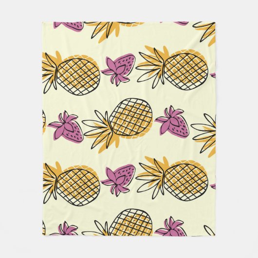 Ananas, aardbei  textielontwerp. fleece deken (Voorkant)