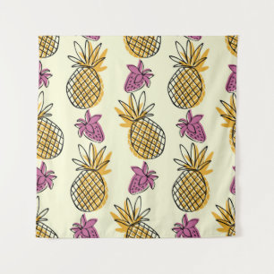 Ananas, aardbei textielontwerp. wandkleed