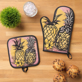 Ananas AI kunst Ovenwant & Pannenlap Set