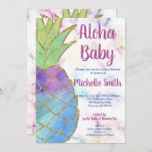 Ananas Aloha Glitter Tropisch Goud Baby shower Kaart (Voorkant / Achterkant)