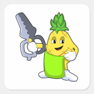 Ananas als hairdresser met schaar en schaar vierkante sticker