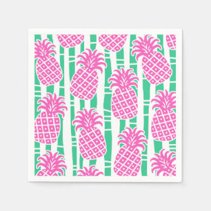 Ananas Bamboe Strepen Roze & Groen Patroon Servet
