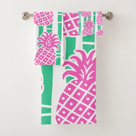 Ananas Bambou rayures rose et Motif vert (En situation)