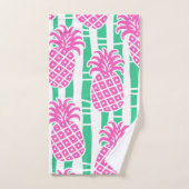 Ananas Bambou rayures rose et Motif vert (Serviette à main)