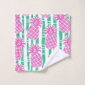 Ananas Bambou rayures rose et Motif vert (Gant de toilette)