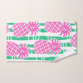 Ananas Bambou rayures rose et Motif vert (Serviette à main)