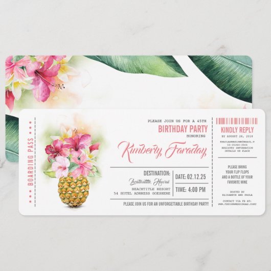Ananas Beach Boarding Pass Verjaardag Kaart (Voorkant / Achterkant)
