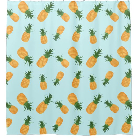 Ananas Blauw Tropische Citrus Hawaiian Ananas Douchegordijn (Voorkant)
