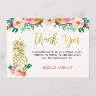 Ananas Bloemen Baby shower Dank u kaart