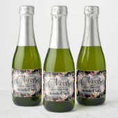 Ananas Bloemen op Black Mini Sparkling Wijnetiket (Flessen)