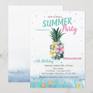 Ananas Bloemen Schelpen Verjaardagsfeest Kaart