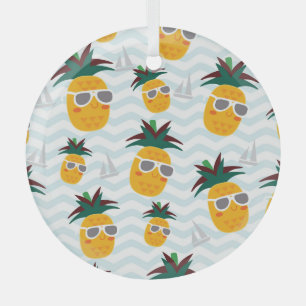 Ananas, boot: schattig oceaanpatroon. glas ornament