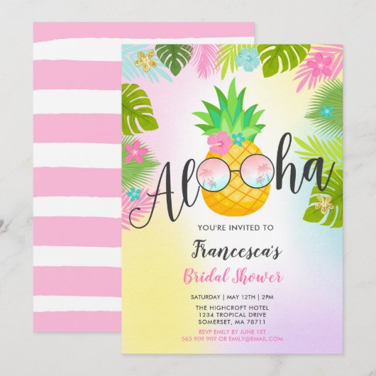 Ananas Bruids Douche Uitnodiging Hawaiian Bridal (Voorkant / Achterkant)