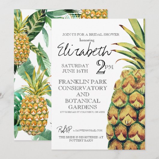 Ananas Bruidsfeest Uitnodiging (Voorkant / Achterkant)