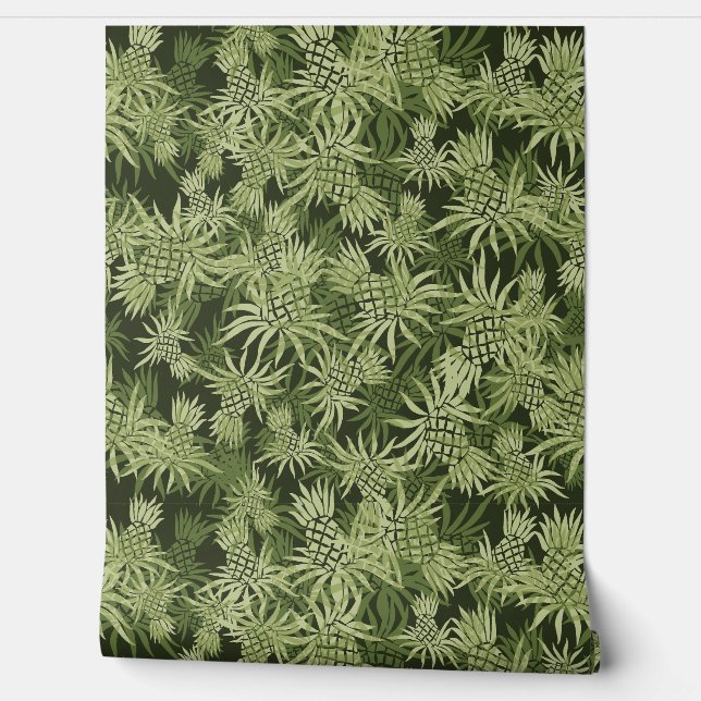 Ananas Camo Hawaiian Tropical - Groen Behang (Afrollen)