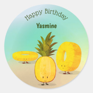 Ananas Cartoon Happy Birthday Sticker