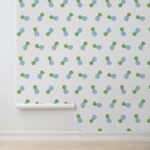 Ananas Chinoiserie Blauw Groen Preppy Behang