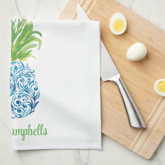 Ananas Chinoiserie Blauw Wit Preppy Custom Theedoek (Quarter Fold)