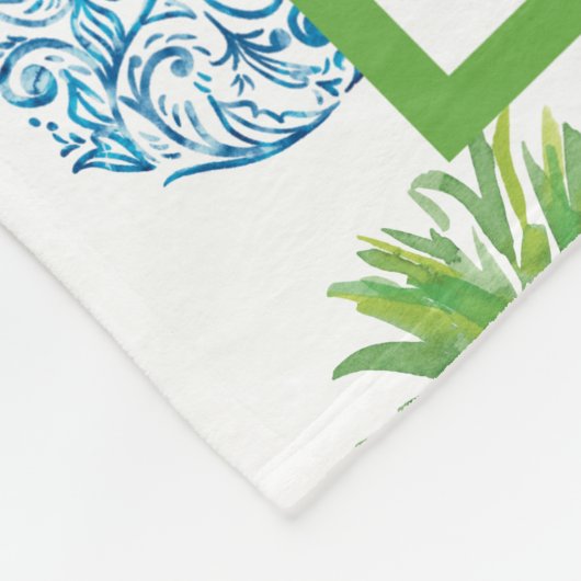 Ananas Chinoiserie Blue White Preppy Name Fleece Deken (Hoek)